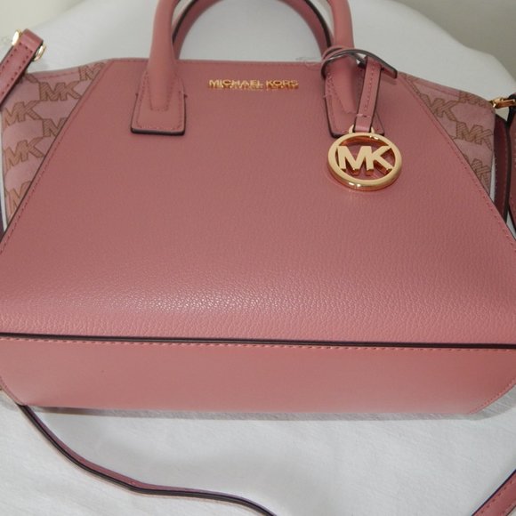 NWT $558 Michael Kors Avril Leather Small TZ MK Logo Rose Satchel Crossbody Bag - Picture 10 of 12